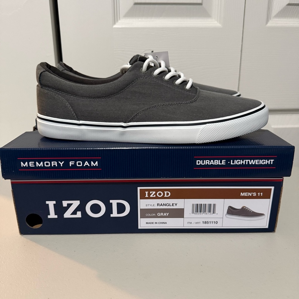 Izod Men's Size 11 Rangley Gray Lace-Up Casual Canvas Boat Shoes